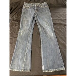 X2 Denim Laboratory Bootcut Men's Jeans Blue Distressed‎ Denim Button Zipper